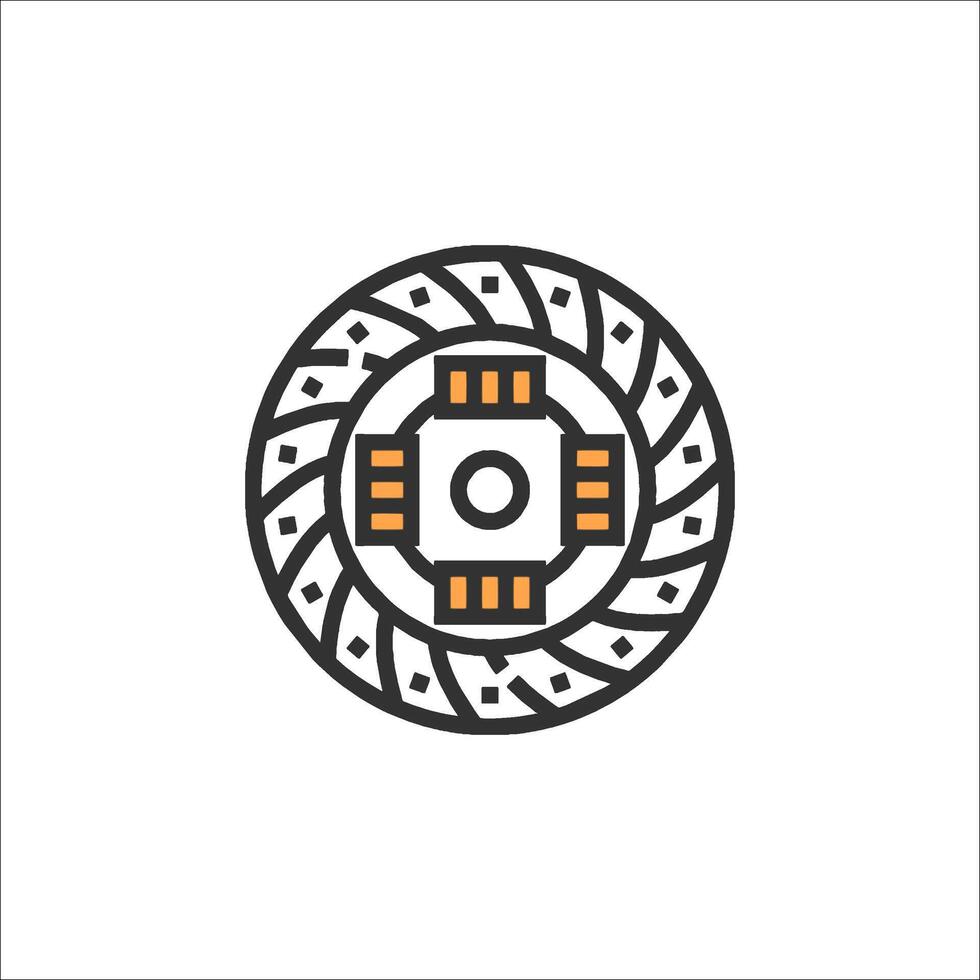 A circular logo with a black and orange design vector