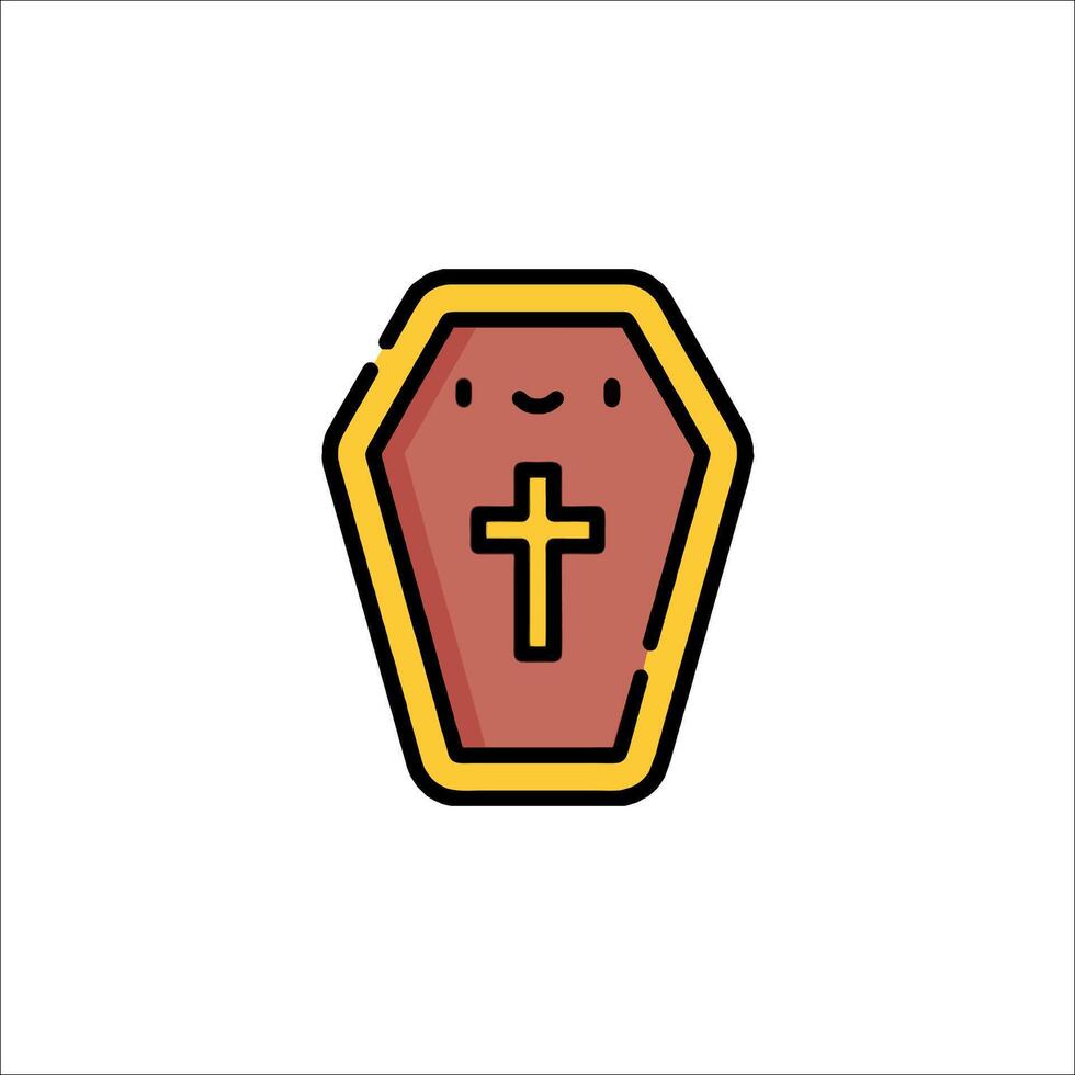A cartoon coffin with a cross on it vector