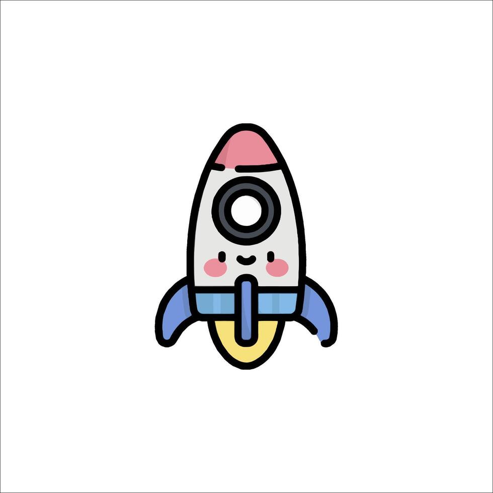 A cartoon rocket ship with a cute face vector