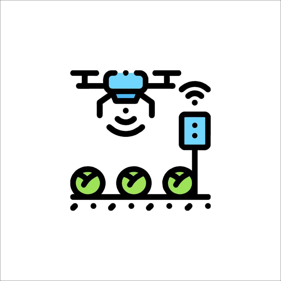 A line drawing of a drone flying over a field vector
