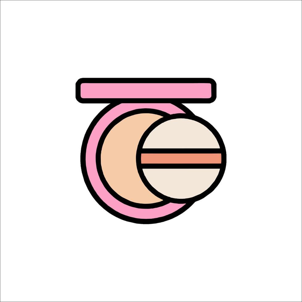 A pink and white icon of a makeup compact vector