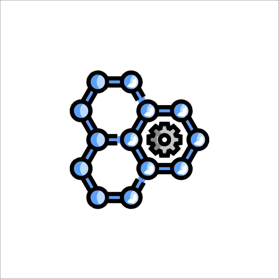 A blue and black icon of a hexagon vector