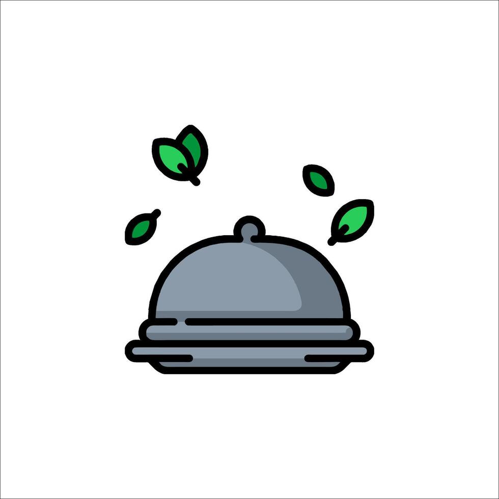 A cloche with leaves on it, and a sign that says 'food' vector