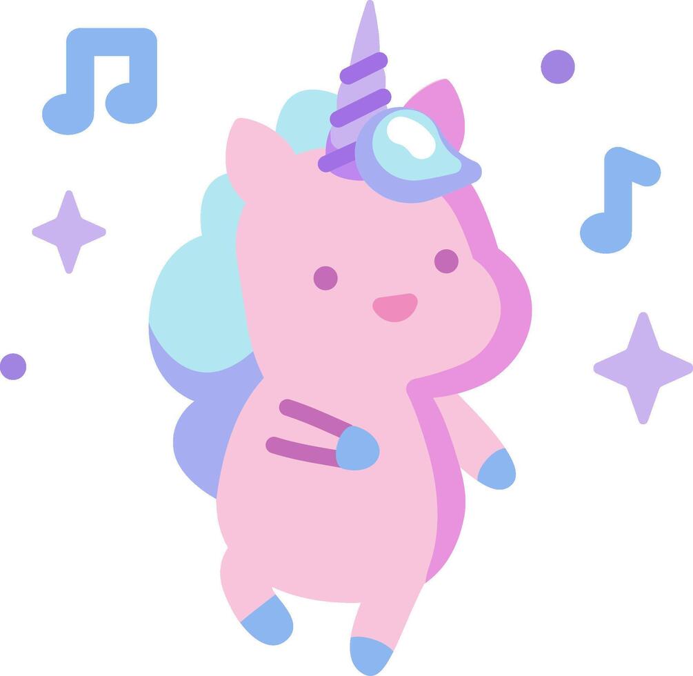 A cartoon unicorn with music notes around it vector