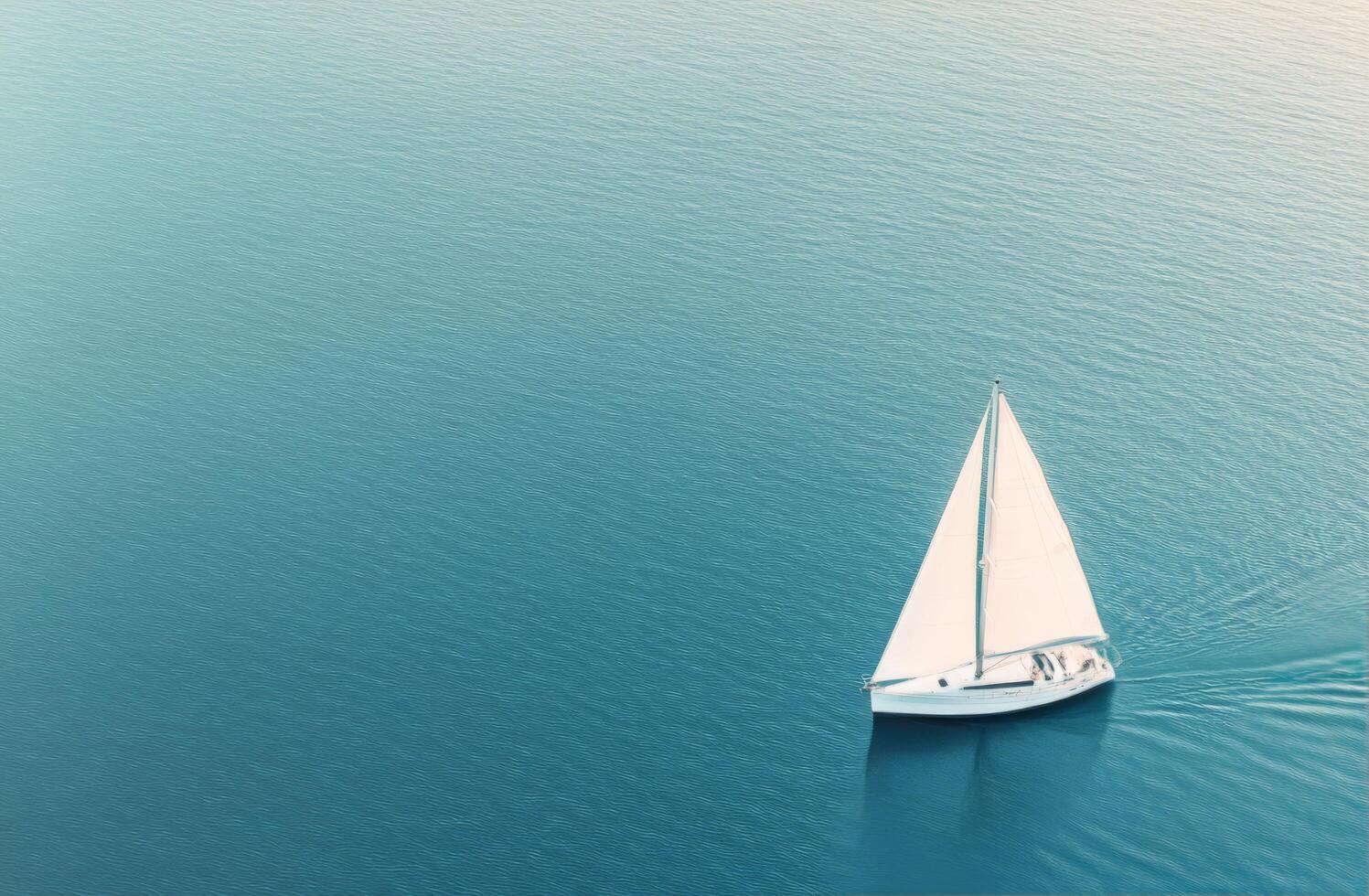 Sailing on calm blue waters with a lone boat under a sunny sky photo