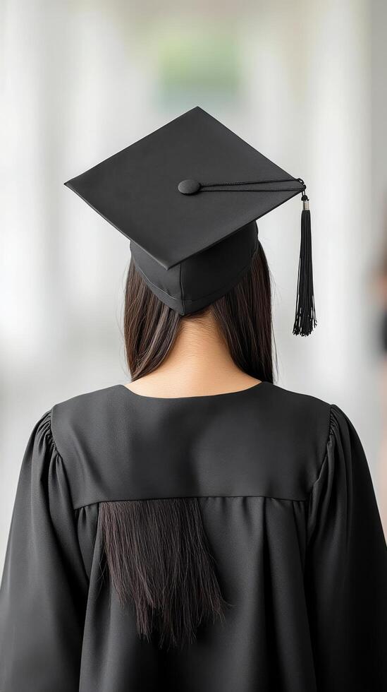 Young graduate smiling with pride during graduation ceremony photo
