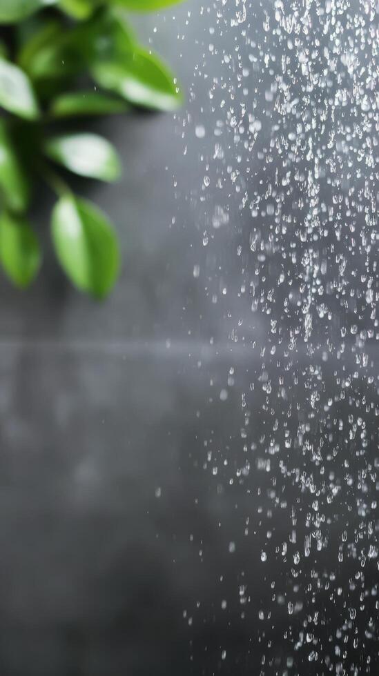 Modern shower head with sleek design and flowing water in contemporary bathroom setting photo