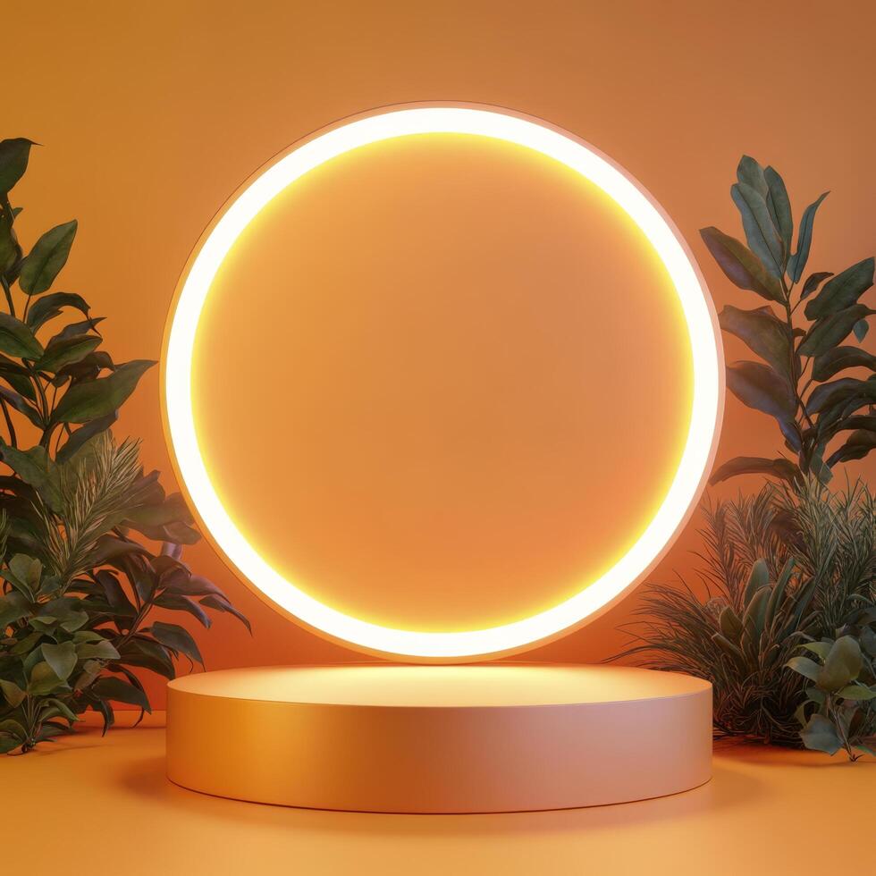 Modern circular light design on a warm orange background showcasing innovative decor elements photo