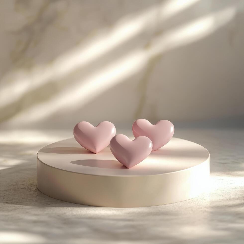 Romantic setting with floating heart shapes in a serene environment photo