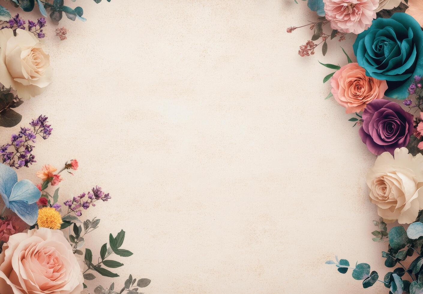 Colorful floral border with soft background perfect for celebration invitations and announcements photo