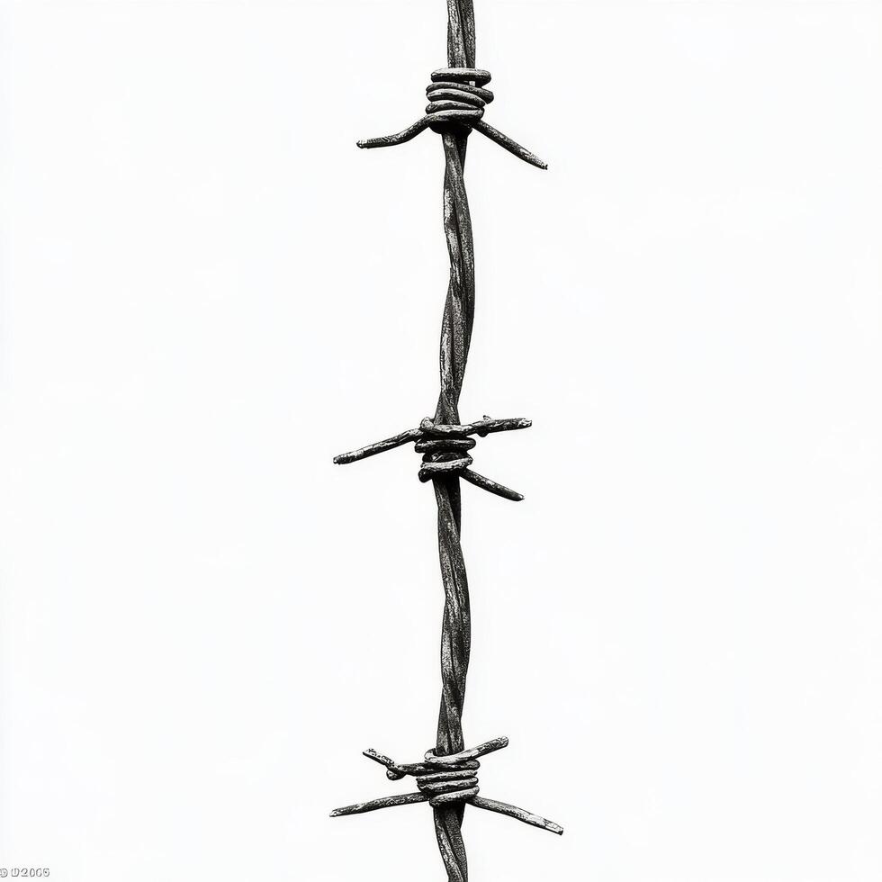 Barbed wire against a plain background highlighting strength and resilience in isolation photo