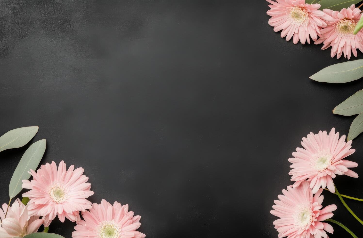 Elegant floral arrangement with pink blooms and greenery on a dark background photo
