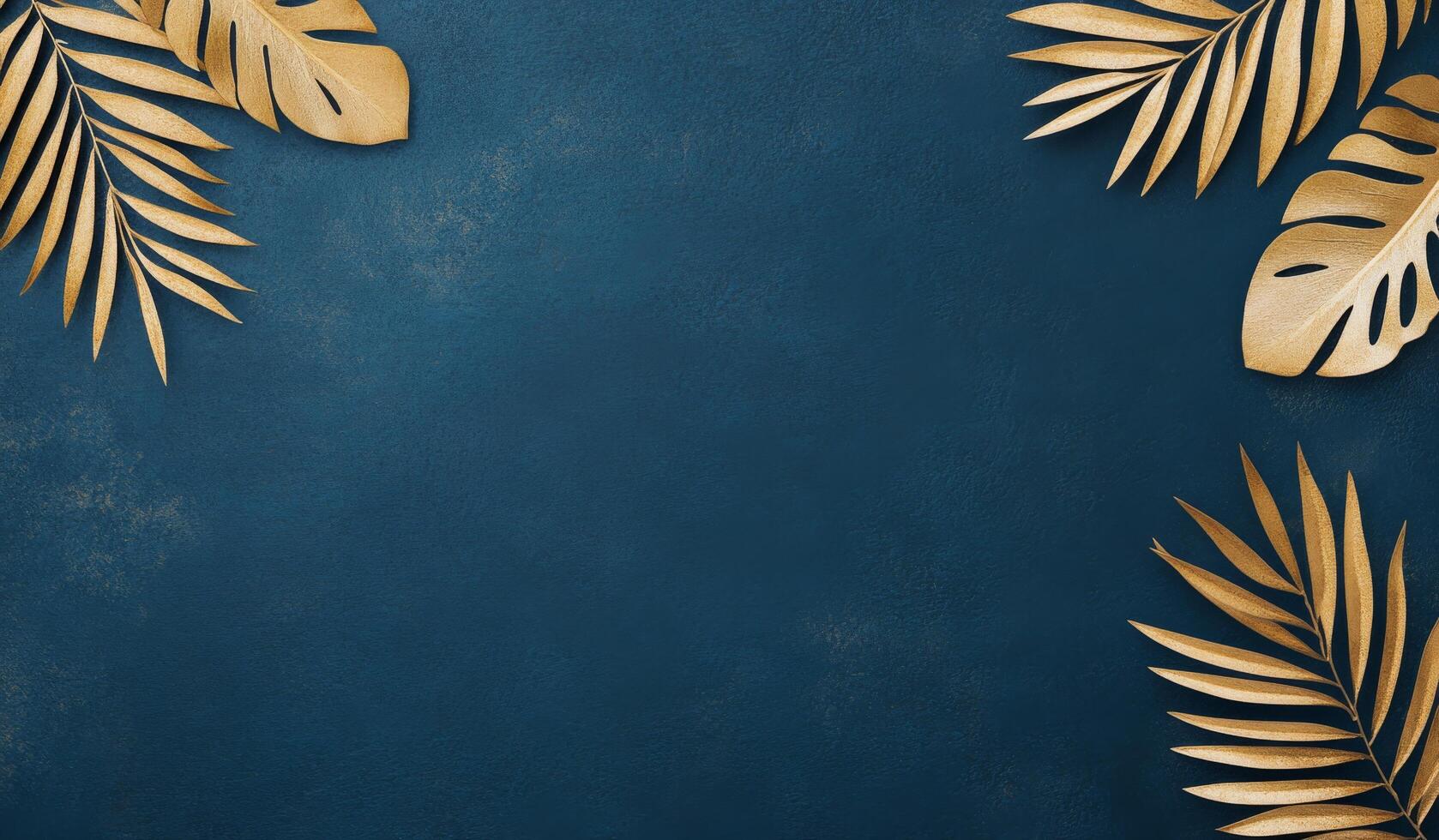 Dark textured background with golden and green palm leaves arranged artistically photo