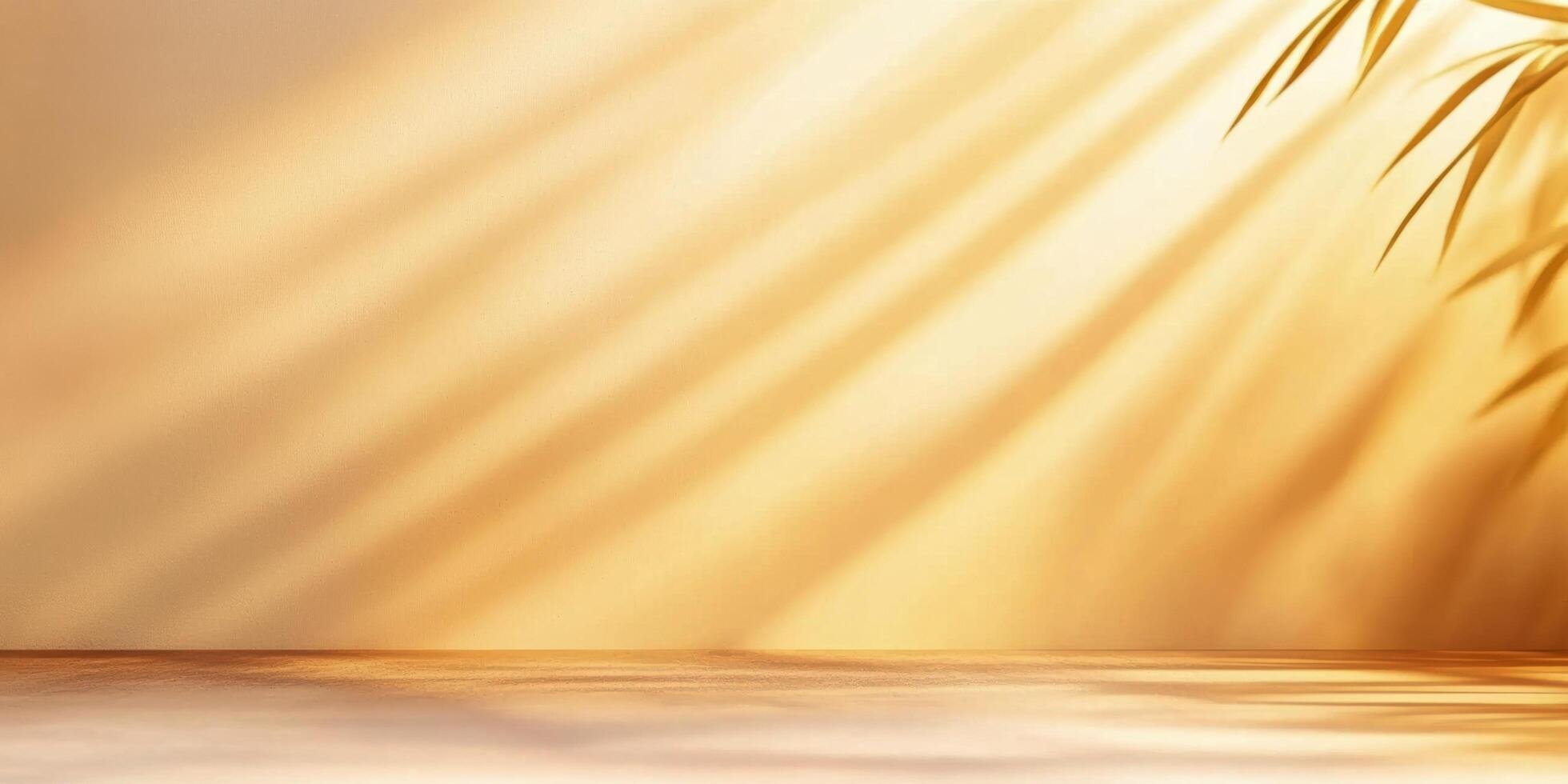 Warm tropical backdrop with palm fronds casting shadows in soft sunlight photo