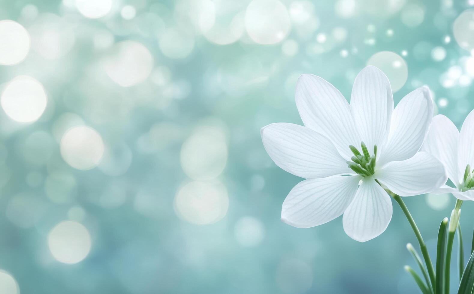 Snowdrops blooming in the frost under a wintery atmosphere illuminated by soft light photo