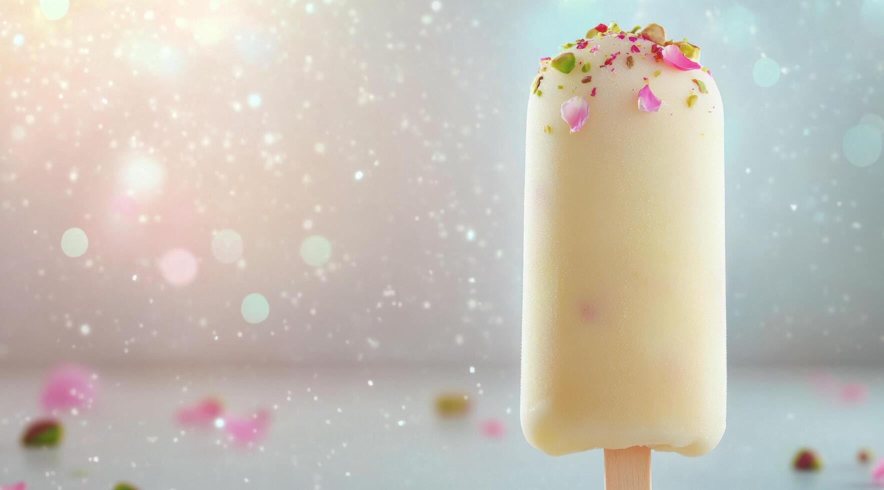 Delightful frozen treats with rose petals and pistachios for a refreshing summer snack photo