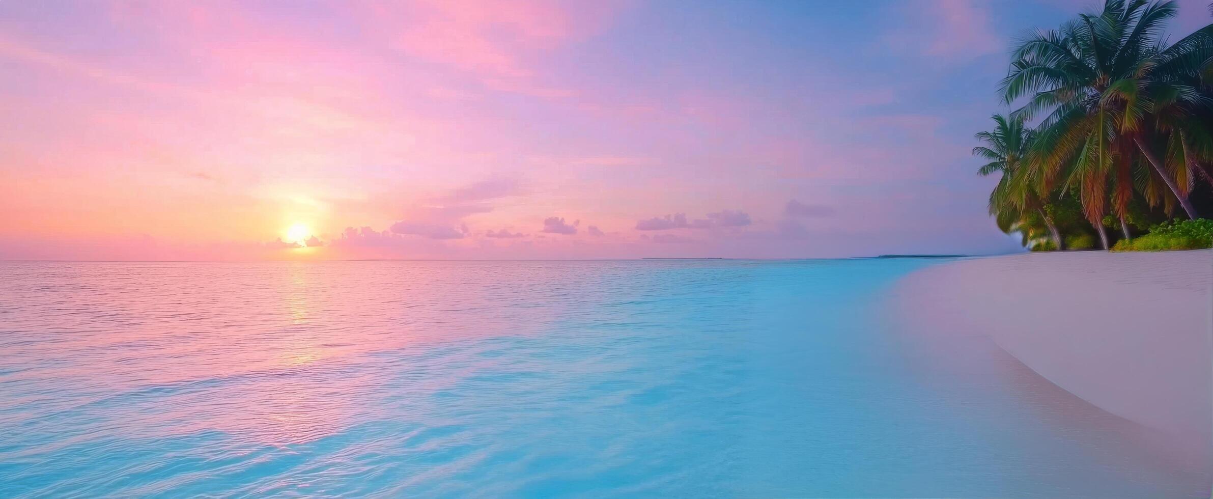 Beautiful sunset over tranquil ocean with pastel colors and serene beach landscape photo