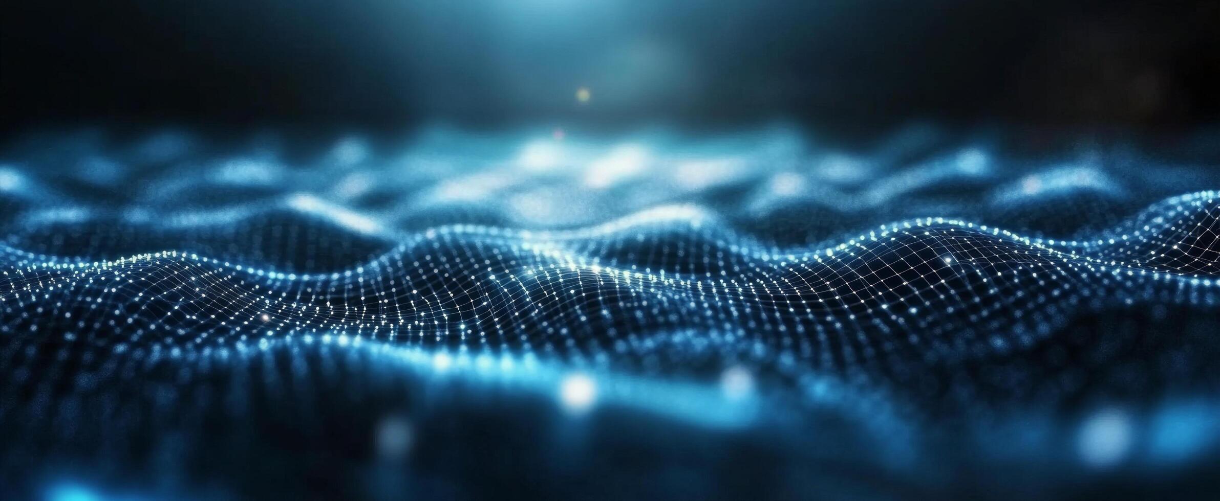 Abstract depiction of glowing network connections in a digital space at night photo