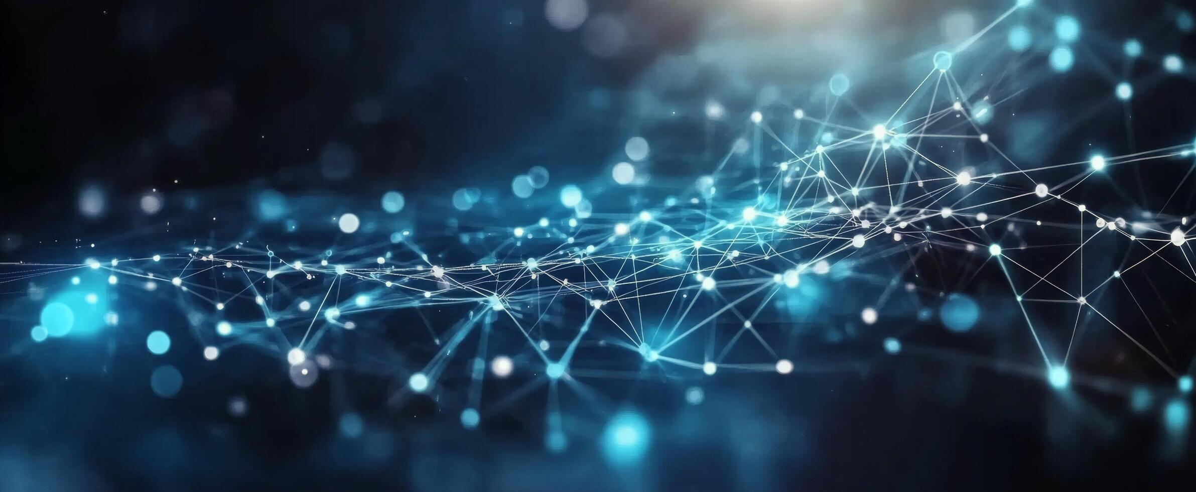 Abstract depiction of glowing network connections in a digital space at night photo