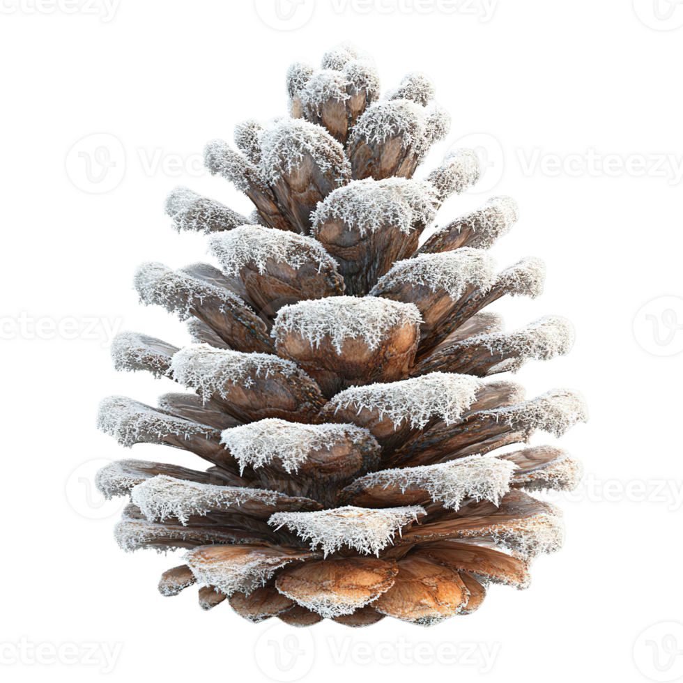 Authentic Pine Cone with Winter Frost Effect Isolated on Transparent Background png