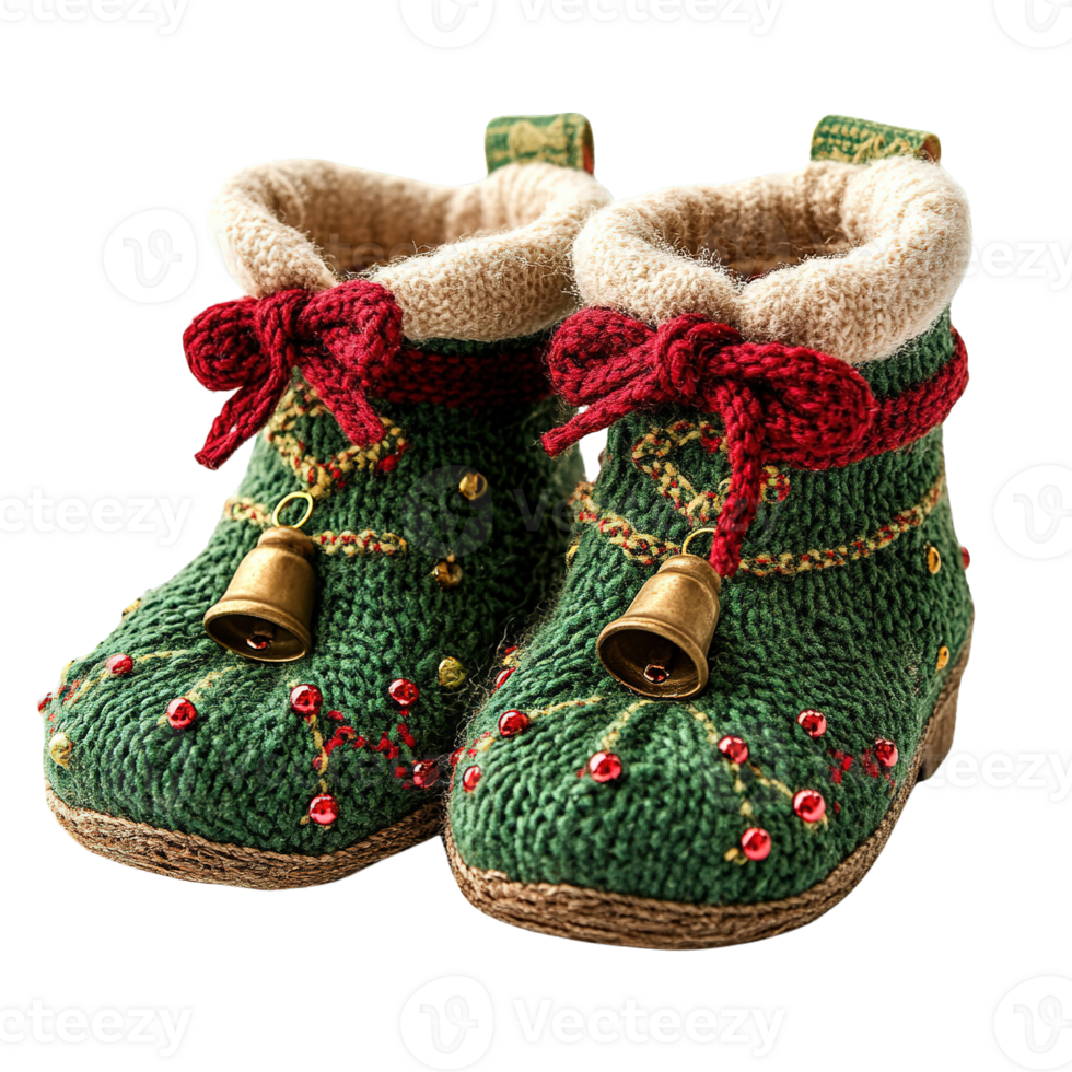 Handcrafted elf boots with soft lining and intricate holiday themed accent png