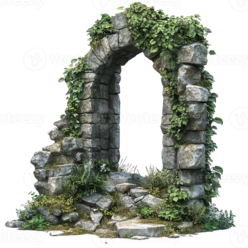 Overgrown Ancient Stone Ruins with Ivy-Covered Arches png