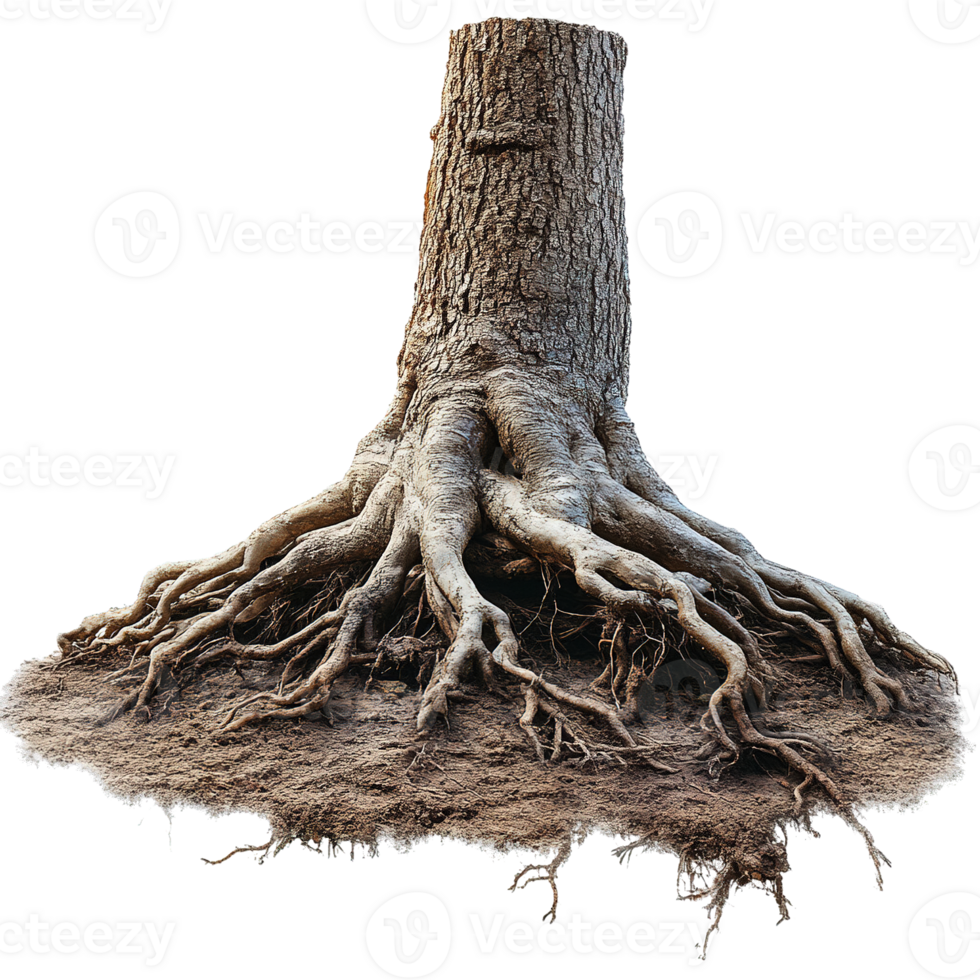 Tree Stumps Anchored by Intricate Root Patterns Isolated on Transparent Background png