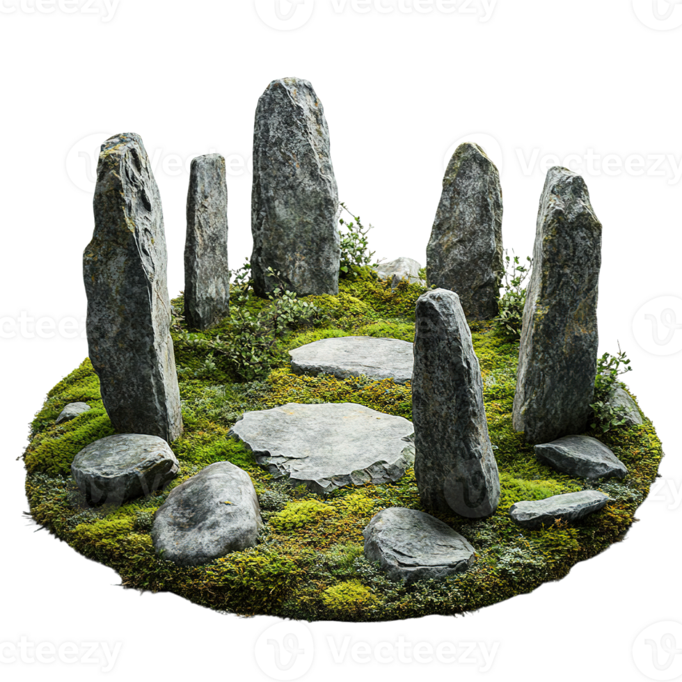 Mystical Standing Stones Monument Druid Circle Scale Model with Green Moss and Natural Rock png