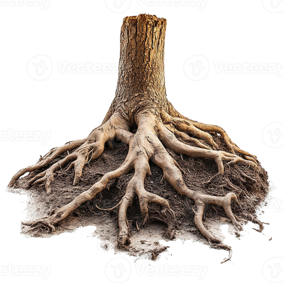 Mystic Tree Trunks with Extensive Roots Spread Across Sand png