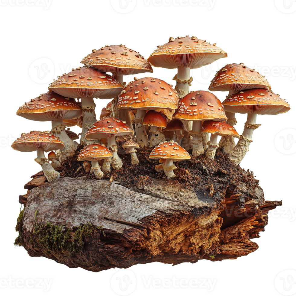 Natural Woodland Mushroom Cluster Growing on Tree Log png