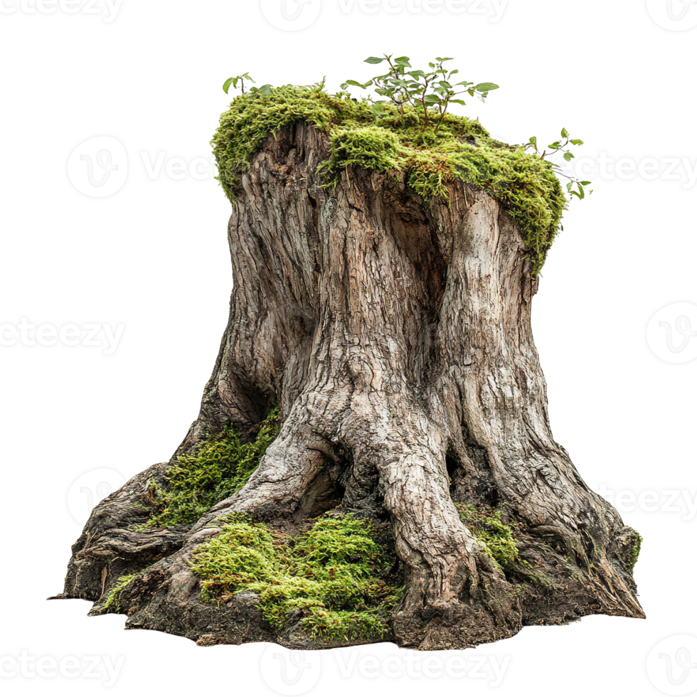 Tree Stump with Moss and Ferns Isolated on Transparent Background png