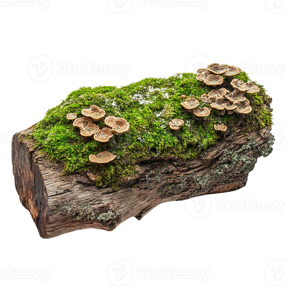 Weathered Wood with Growing Fungi and Moss Communities png
