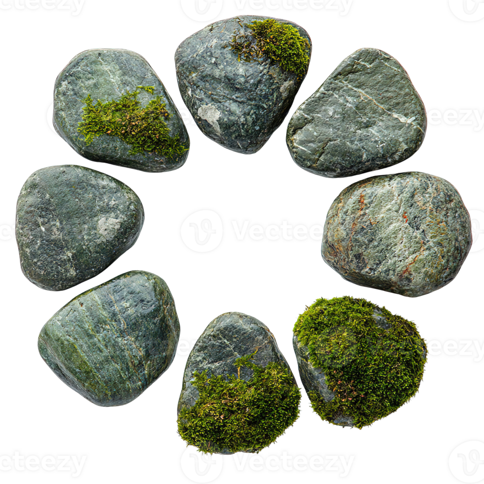 Natural Stone Ring Decorated with Vibrant Green Moss Isolated png