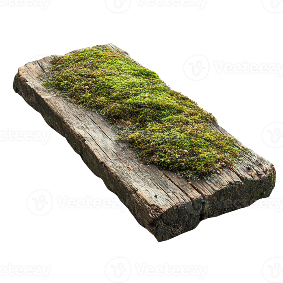 Weathered Log Colonized by Thriving Moss Community Isolated png