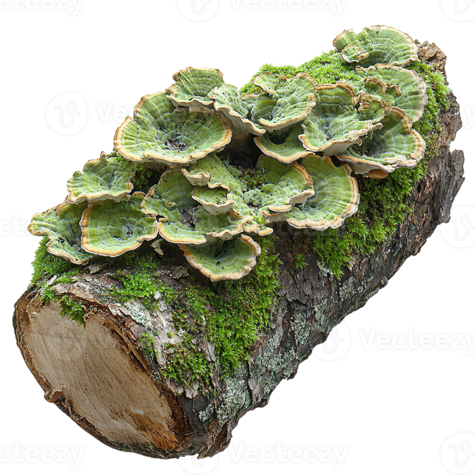 Old Tree Trunk with Wild Mushrooms and Moss Growth png