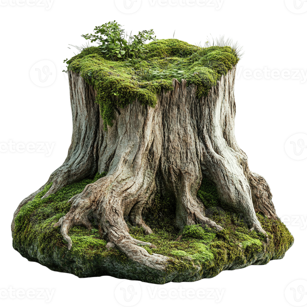 Detailed Old Growth Tree Stump with Green Moss Coverage png