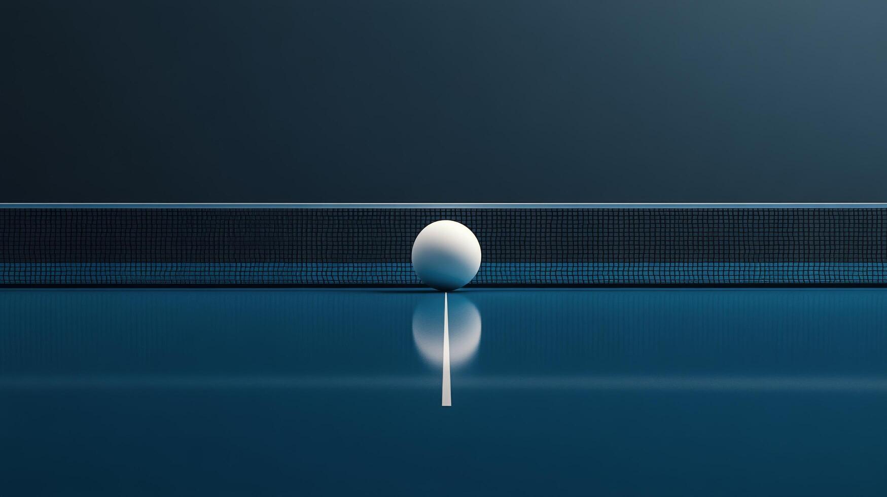 A ping pong ball rests on the edge of a blue table during an intense game at nighttime photo
