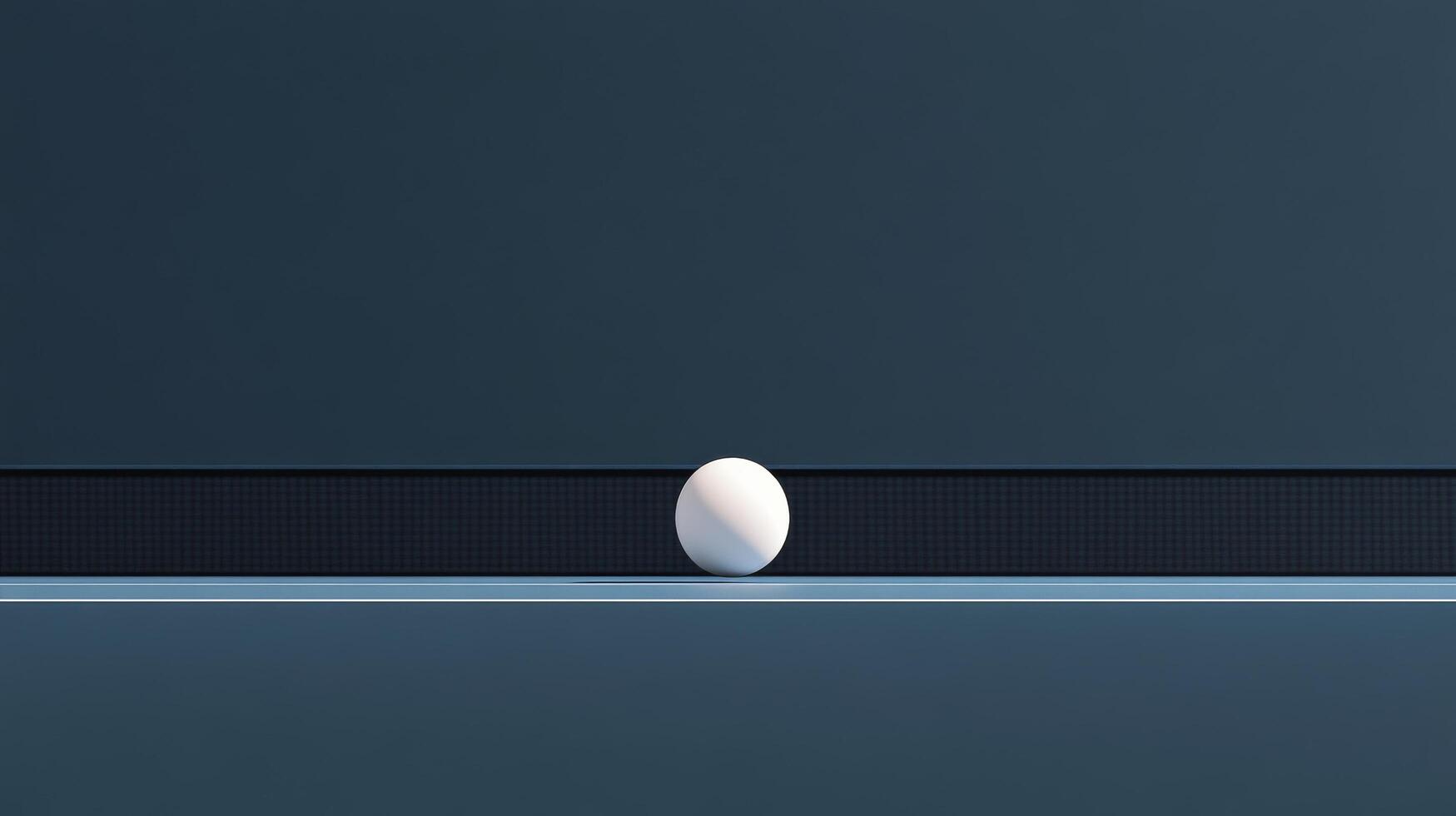 A ping pong ball rests on the edge of a blue table during an intense game at nighttime photo