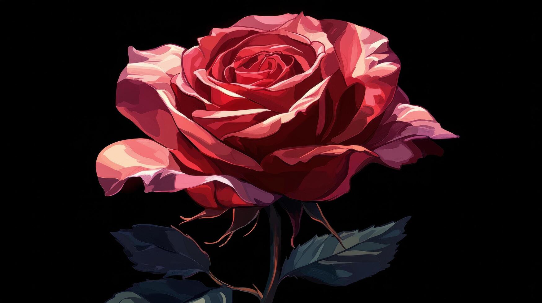 Close up of a vibrant red rose with droplets on petals against a dark background photo