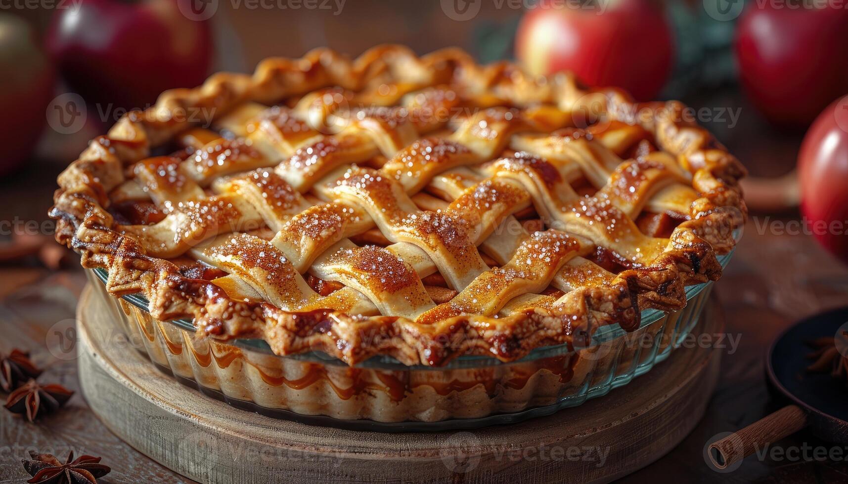 A Freshly Baked Apple Pie with a Lattice Crust and a Shiny Glaze photo