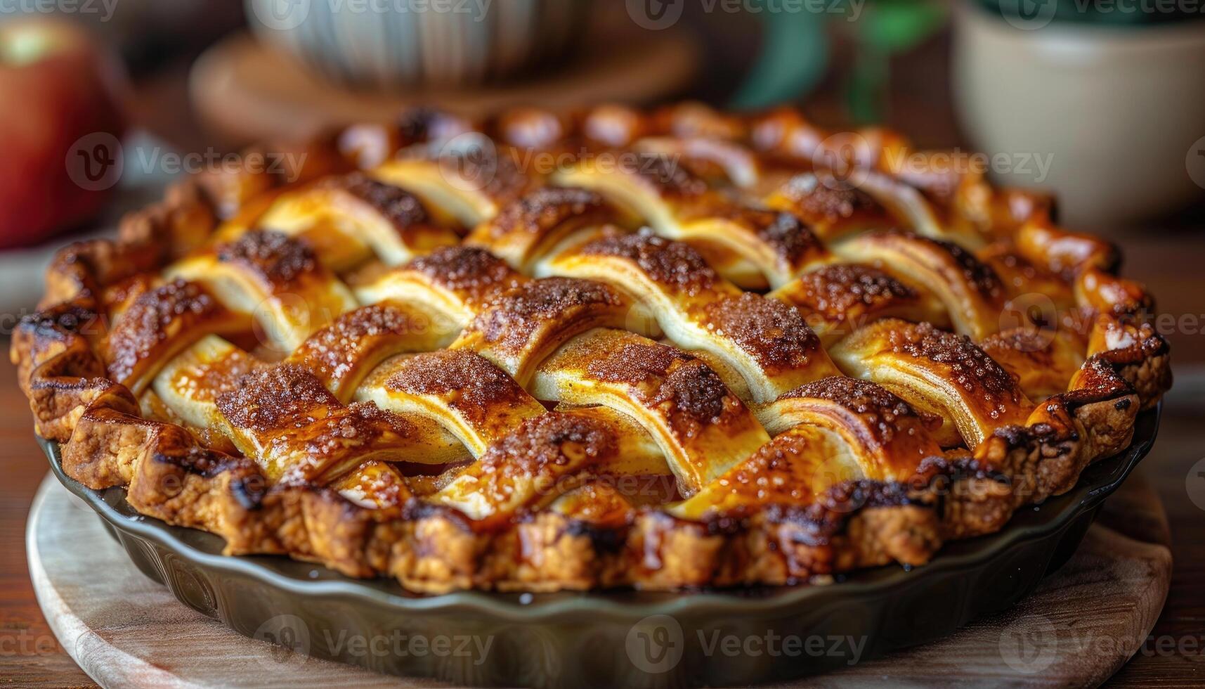 A Close-Up of a Golden Brown Apple Pie with a Lattice Crust photo