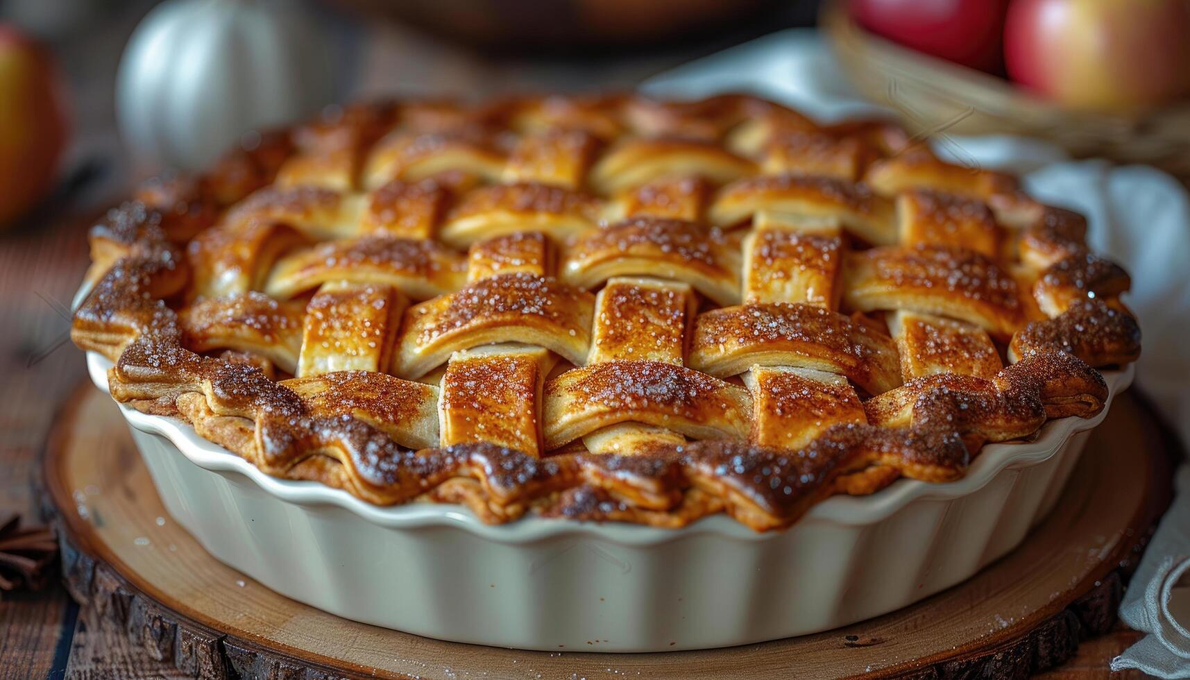A Homemade Apple Pie with a Lattice Crust and Sugar Topping photo