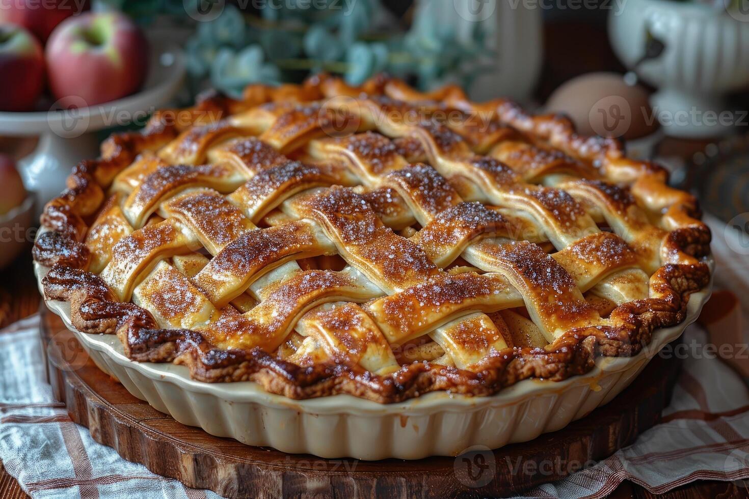 A Golden Brown Apple Pie with Lattice Crust photo