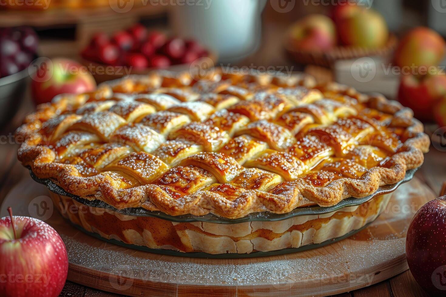A Homemade Apple Pie with a Lattice Crust, Ready to Serve photo