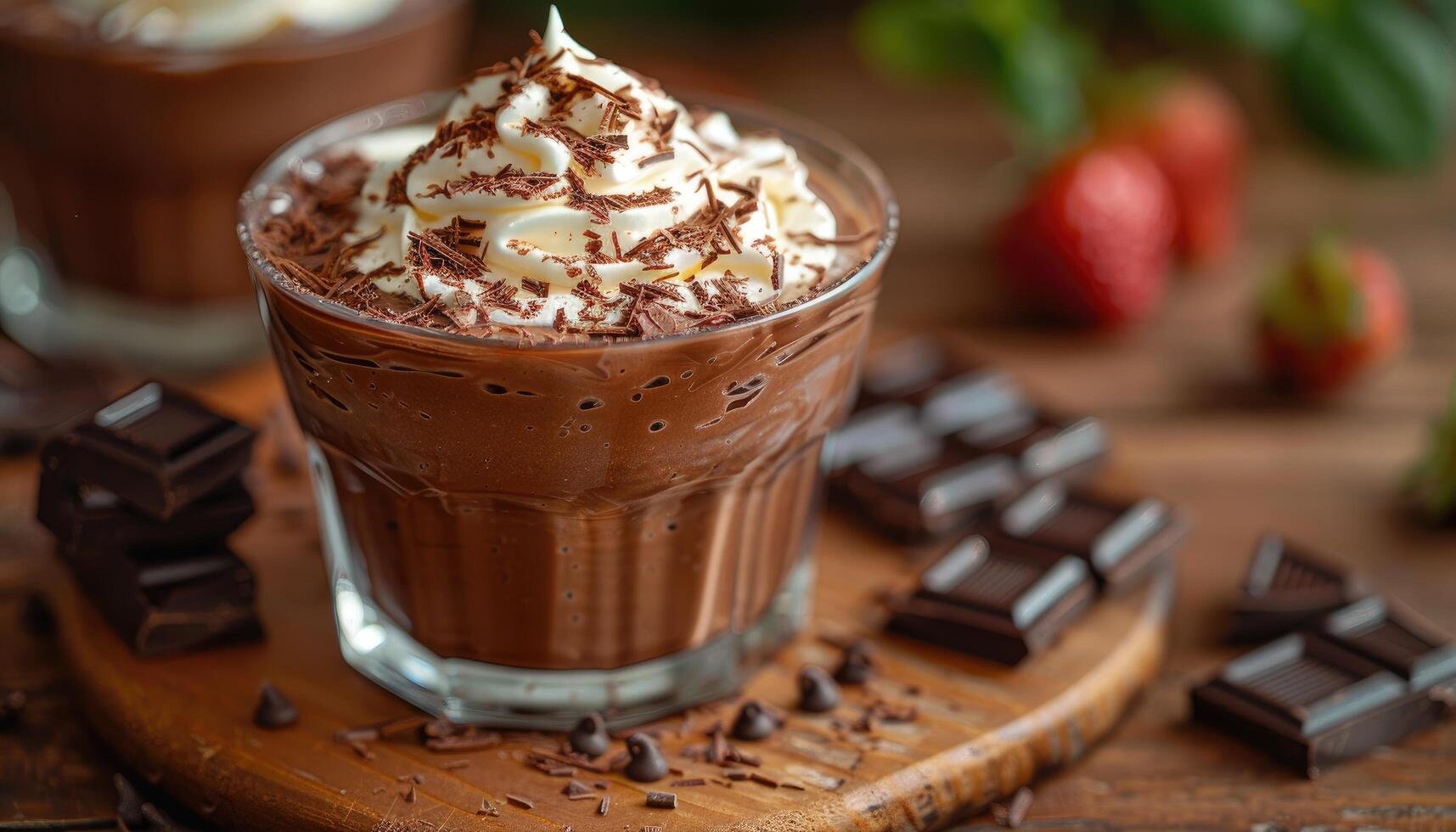 Chocolate Mousse with Whipped Cream and Chocolate Shavings photo