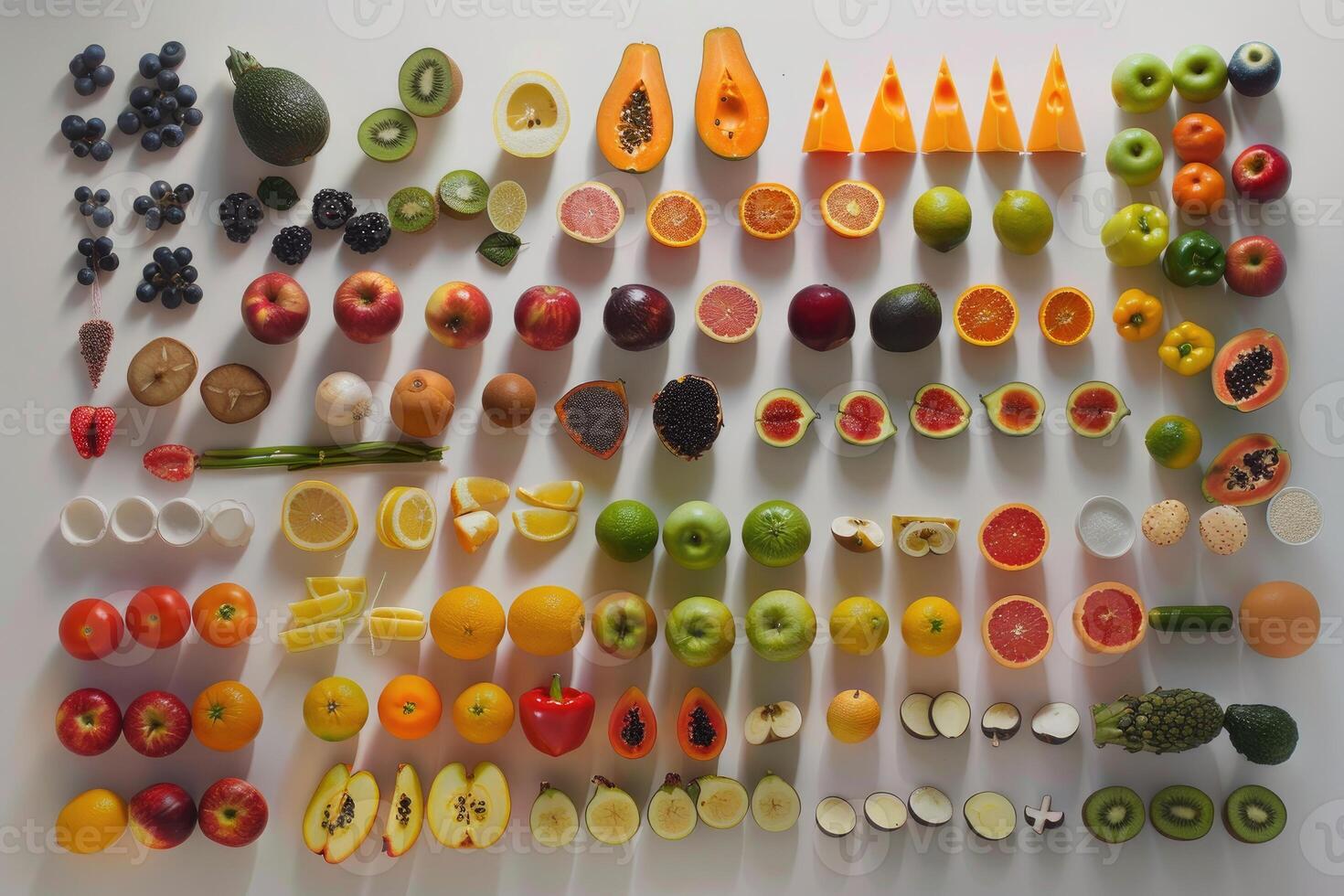 A Colorful Array of Fruits and Vegetables on a White Background photo