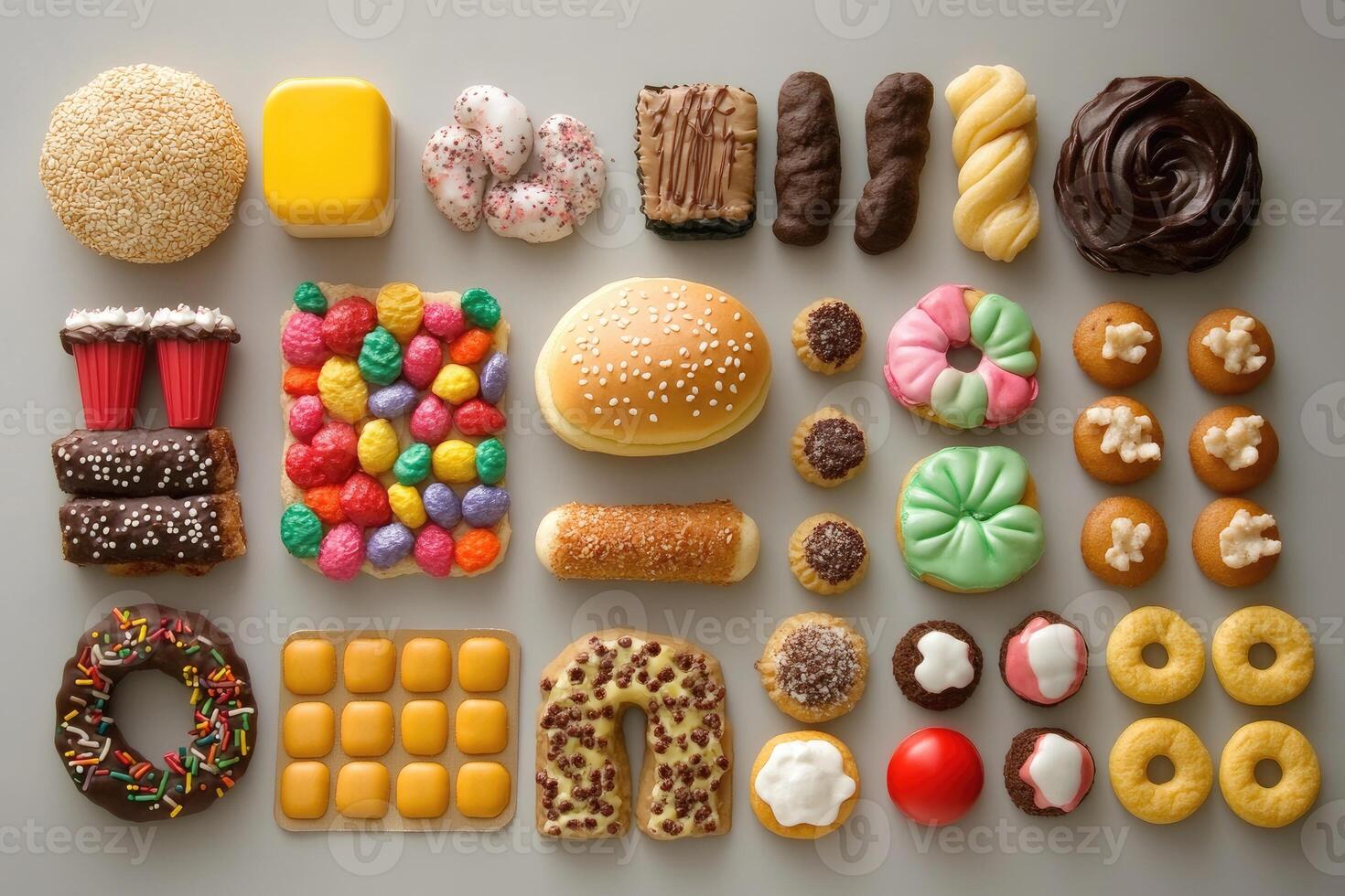 Assortment of Sweet Treats and Pastries on Grey Background photo