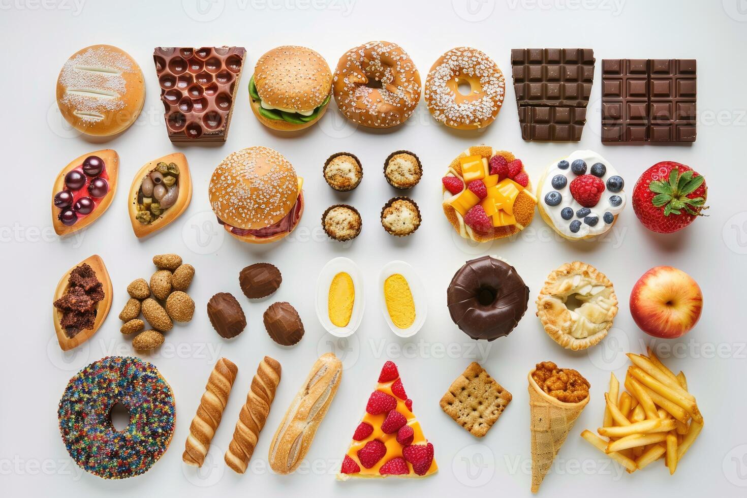 An Arrangement of Various Food Items on a White Surface photo