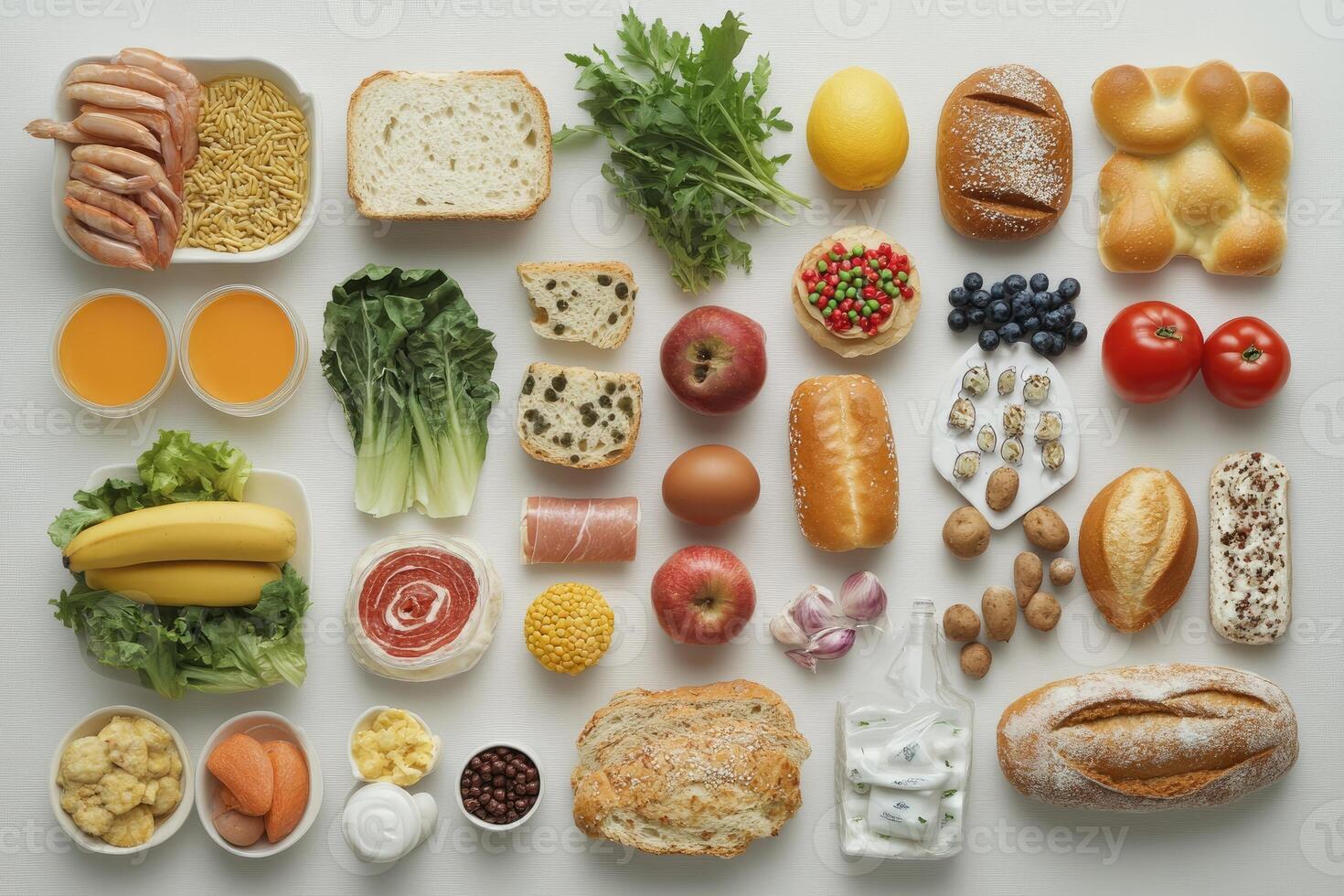 Assortment of Food Items on a White Surface photo