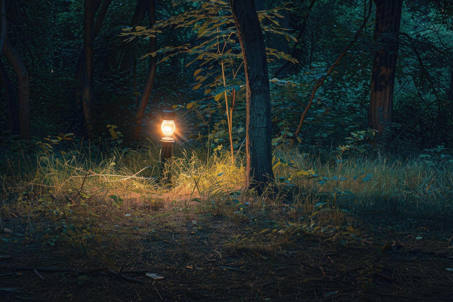 Illuminated Path Through a Dark Forest photo